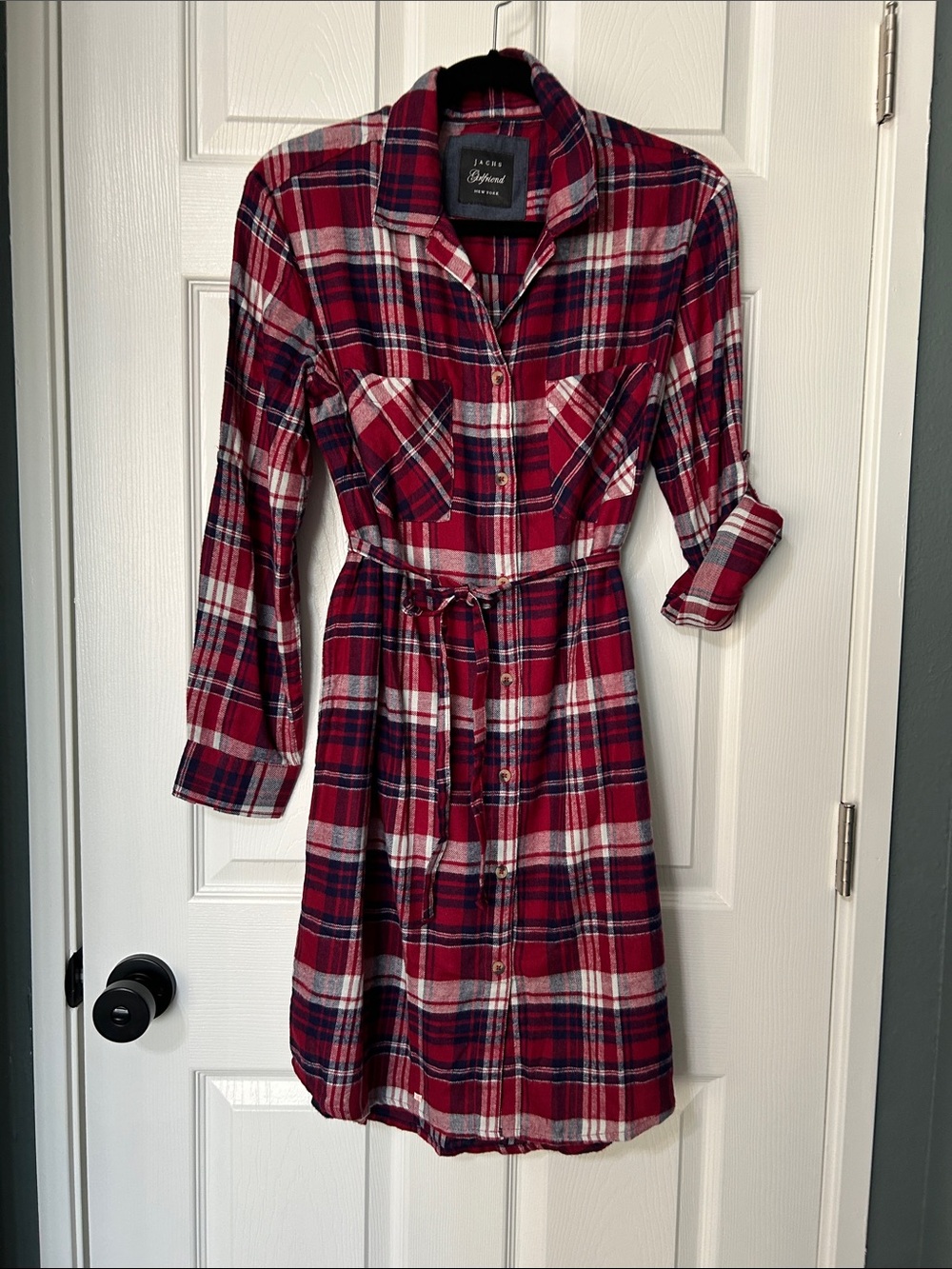 Jachs Red Plaid Long Sleeve Shirt Dress
